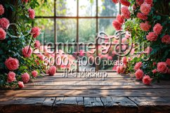 Valentine&#039;s Day Mockup, Front View, Roses, Wood Table, B135 Product Image 1