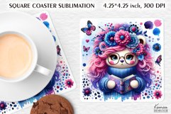 Bear Reading Book|Flower Valentines Day Square Coaster Product Image 1