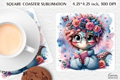 Dinosaur Reading Book|Flower Valentines Day Square Coaster Product Image 1