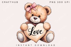 Valentine's Day Bear Clipart Png, Bear With Heart Png Love Product Image 1