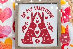 Valentines Day Bunny Couple with Hearts SVG Cut File For Valentines Decor