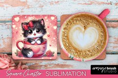 Valentines Day Cat Coaster - Square Sublimation Coaster PNG