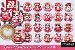 Valentines Day Cat Round Coaster Sublimation Bundle 20 PNG
