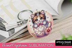 Valentine's Day Cat Round Keychain Sublimation Design