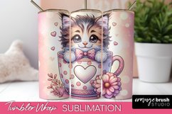 Valentine&#039;s Day Cat Skinny Tumbler Sublimation Wrap