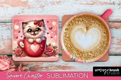 Valentines Day Cat Square Coaster Sublimation PNG Design