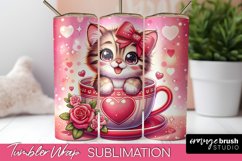 Valentines Day Cat Tumbler Wrap Sublimation PNG Design