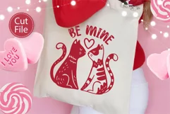 Valentines Day Cats Couple with Heart SVG Cut File for Tote Bag