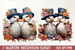 Valentines Day Mandarin Duck Couple, Christmas Clipart Product Image 1