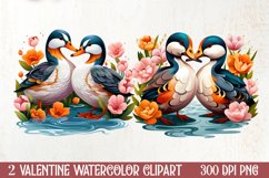 Valentines Day Mandarin Duck Couple, Christmas Clipart Product Image 1