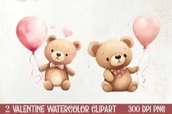 Little Bear Valentine Clipart, Valentines PNG Product Image 1