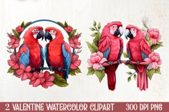 Valentines Day Parrot Couple Clipart, Valentines PNG Product Image 1