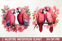 Valentines Day Parrot Couple Clipart, Valentines PNG Product Image 1