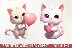 Cute Cat Holding Heart Valentine Clipart, Valentines Clipart Product Image 1