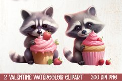 Racoon Loves Cupcake Valentine Clipart, Christmas Clipart Product Image 1