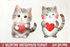 Watercolor Cat Heart Valentine Clipart, Valentines PNG Product Image 1