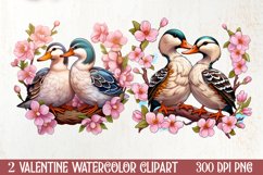 Valentines Day Mandarin Duck Couple, Christmas Clipart Product Image 1