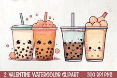 Cute Bubble Tea Valentine Clipart, Valentines Clipart Product Image 1