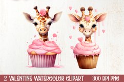 Giraffe Loves Cupcake Valentine Clipart Valentines Clipart Product Image 1