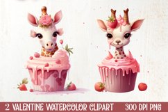 Giraffe Loves Cupcake Valentine Clipart Valentines Clipart Product Image 1