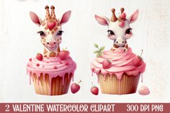 Giraffe Loves Cupcake Valentine Clipart Valentines Clipart Product Image 1