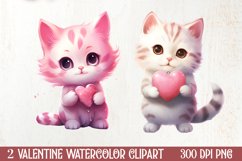 Cute Cat Holding Heart Valentine Clipart, Valentines Clipart Product Image 1