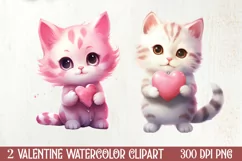 Cute Cat Holding Heart Valentine Clipart, Valentines Clipart Product Image 1