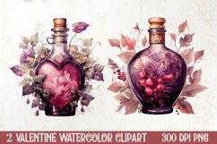Bottle Wine Valentine Watercolor Clipart, Christmas Clipart Product Image 1