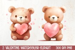 Little Bear Valentine Clipart, Valentines PNG Product Image 1