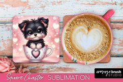 Valentine&#039;s Day Dog Square Coaster Sublimation Design