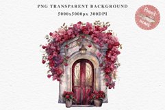 Valentines Day Floral Door Roses Flowers Victorian Love PNG Vintage Transparent Print junk journal collage  scrapbooking designs sublimation printable watercolor antique Floral Door Valentine Day Wedding flowers, fantasy Victorian Vintage Love