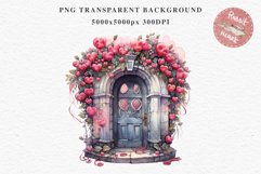 Valentines Day Floral Door Roses Flowers Victorian Love PNG Vintage Transparent Print junk journal collage  scrapbooking designs sublimation printable watercolor antique Floral Door Valentine Day Wedding flowers, fantasy Victorian Vintage Love