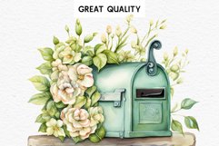 Valentine&#039;s Day Floral Mail Box Post Letter Roses Flowers PNG Vintage Transparent Print junk journal collage scrapbooking designs sublimation printable files  watercolor antique Floral Mail Box Post Letter Valentine Day Wedding flowers, fantasy Victorian