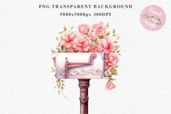Valentines Day Floral Mail Box Post Letter Roses Flowers PNG Vintage Transparent Print junk journal collage scrapbooking designs sublimation printable files watercolor antique Floral Mail Box Post Letter Valentine Day Wedding flowers, fantasy Victorian