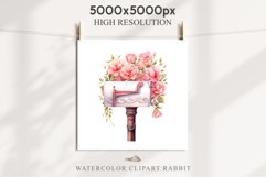 Valentines Day Floral Mail Box Post Letter Roses Flowers PNG Vintage Transparent Print junk journal collage scrapbooking designs sublimation printable files watercolor antique Floral Mail Box Post Letter Valentine Day Wedding flowers, fantasy Victorian