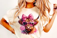 Valentine's Day Highland Cow PNG, Valentines Day Sublimation Product Image 2