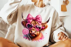 Valentine's Day Highland Cow PNG, Valentines Day Sublimation Product Image 3