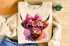 Valentine's Day Highland Cow PNG, Valentines Day Sublimation Product Image 1