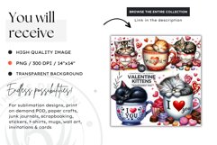 Valentines Day clipart, Kitten Clipart, cat mug sublimation Product Image 3