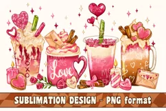 Valentine's Day Latte Sublimation Design PNG, Love Coffee Product Image 1