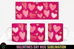 Valentine Hearts Mug Wrap Sublimation I Valentine Mugs PNG Product Image 1