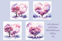 Valentine's Day, Watercolor Heart & Trees 15x15 Background 1 Product Image 2