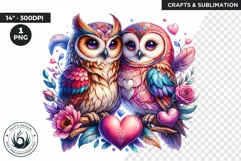 Valentines Day clipart, Owls couple Clipart, Birds png Product Image 1