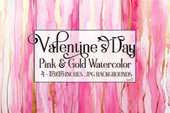 Valentine's Day, Pink & Gold Watercolor Backgrounds, s1 Product Image 1
