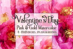 Valentine&#039;s Day, Pink &amp; Gold Watercolor Backgrounds, s13 Product Image 1
