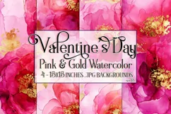 Valentine's Day, Pink & Gold Watercolor Backgrounds, s13 Product Image 1