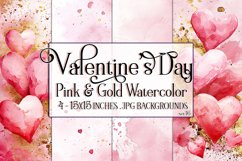 Valentine&#039;s Day, Pink &amp; Gold Watercolor Backgrounds, s16 Product Image 1
