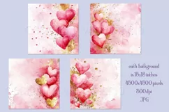 Valentine's Day, Pink & Gold Watercolor Backgrounds, s16 Product Image 2