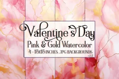 Valentine's Day, Pink & Gold Watercolor Backgrounds, s2 Product Image 1