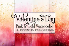 Valentine's Day, Pink & Gold Watercolor Backgrounds, s20 Product Image 1